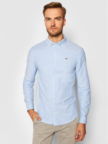 Tommy Jeans Koszula Stretch Oxford DM0DM09594 Błękitny Slim Fit. Niebieskie koszule męskie Tommy Jeans, m, bez wzorów, z bawełny, bez kołnierzyka, bez ramiączek. Za 299.99 zł.