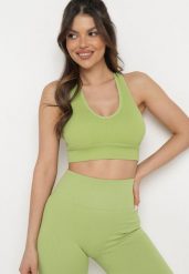 Zielony Tank Top Sportowy z Prążkowanej Dzianiny Ophiase. Zielone topy damskie Born2be, bez wzorów, z dzianiny, bez ramiączek. Za 34.99 zł.