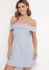 Jasnoniebieska Taliowana Sukienka z Dekoltem Bandeau z Zakładką Zelzemis. Niebieskie sukienki damskie Born2be, l, bez wzorów, eleganckie, bez kołnierzyka, bez ramiączek, mini. W wyprzedaży za 119.99 zł.