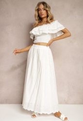 Biała Bawełniana Rozkloszowana Spódnica z Haftem Podszewką i Gumką w Pasie Illonica. Białe spódniczki damskie Renee, l, bez wzorów, z bawełny, eleganckie, maxi, dopasowane. Za 109.99 zł.