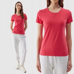 T-SHIRT DAMSKI 4F KOSZULKA SPORTOWA BAWEŁNIANA TTSHF1161. Czerwone bluzki sportowe damskie 4f, uniwersalny, z bawełny, bez kołnierzyka, bez ramiączek. Za 117.00 zł.