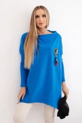 Bluza oversize z asymetrycznymi bokami chabrowa. Niebieskie bluzy bez kaptura damskie KESI, l, z bawełny. Za 209.11 zł.