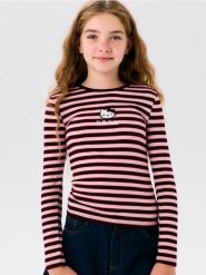 Bawełniana koszulka z długim rękawem z haftem Hello Kitty - wielobarwny. Koszulki dziewczęce Sinsay, l, bez wzorów, z bawełny, bez ramiączek. Za 22.99 zł.