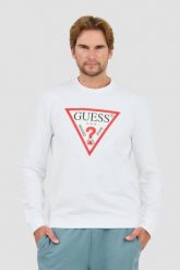 GUESS Biała bluza Audley Cn Fleece. Białe bluzy bez kaptura męskie Guess, l. W wyprzedaży za 179.99 zł.