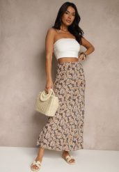 Szaro-Beżowa Rozkloszowana Spódnica z Wiskozy High Waist Fevanice. Szare spódniczki damskie Renee, m, bez wzorów, z jeansu, eleganckie, z podwyższonym stanem, maxi, rozkloszowane. Za 39.99 zł.
