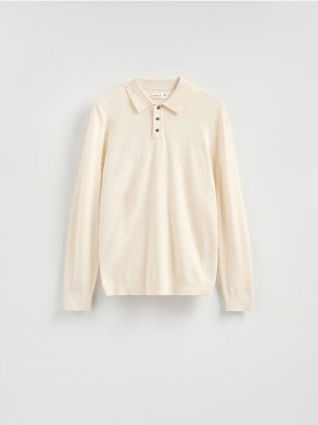 Sweter polo z bawełną - beżowy. Brązowe swetry męskie Reserved, l, bez wzorów, z bawełny, bez kołnierzyka. Za 119.99 zł.