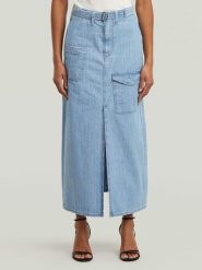 G-Star Spódnica dżinsowa w kolorze błękitnym rozmiar: W28. Niebieskie spódniczki damskie G-Star, z aplikacjami, z bawełny, retro, maxi, proste. Za 259.13 zł.