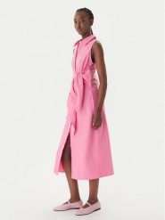 LOLA CASADEMUNT Sukienka koszulowa LS2616085 Różowy Regular Fit. Czerwone sukienki damskie lola casademunt, m, bez wzorów, z bawełny, bez kołnierzyka, bez ramiączek, koszulowe. Za 627.99 zł.