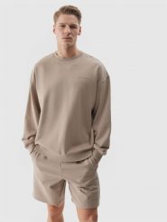 4F Spodenki dresowe męskie - beżowe L. Brązowe szorty męskie 4f, z bawełny, bez kołnierzyka. W wyprzedaży za 69.99 zł.