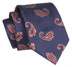 Krawat - ALTIES - Granat w Duże Wzory Paisley. Niebieskie krawaty i muchy męskie Alties, bez wzorów, z tkaniny, eleganckie. Za 49.00 zł.