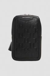 KARL LAGERFELD Saszetka męska skórzana z monogramem. Czarne saszetki męskie Karl Lagerfeld, ze skóry. W wyprzedaży za 759.99 zł.