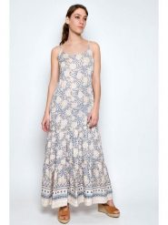 H.H.G. Sukienka w kolorze beżowo-niebieskim rozmiar: S. Brązowe sukienki damskie H.H.G., s, bez wzorów, z wiskozy, bez kołnierzyka, bez ramiączek, maxi. Za 74.99 zł.