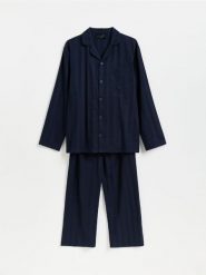Bawełniana dwuczęściowa piżama - granatowy. Niebieskie piżamy męskie Reserved, l, bez wzorów, z bawełny, bez ramiączek. Za 159.99 zł.