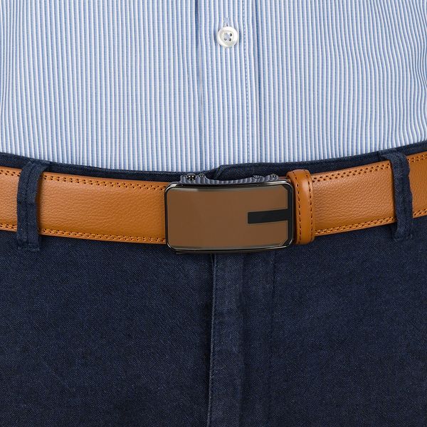 Pasek męski skórzany 3,5 cm klamra automatyczna Beltimore camel 50-551 : Kolory - brązowy, beżowy, Rozmiar pasków - r.115-130 cm. Brązowe paski męskie bez wzorów, ze skóry, wizytowe. Za 64.99 zł.