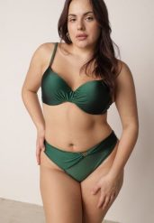 Zielone Bikini Biustonosz i Figi z Ozdobnym Marszczeniem i Aplikacją Periete. Zielone bikini damskie Born2be, z aplikacjami. Za 99.99 zł.