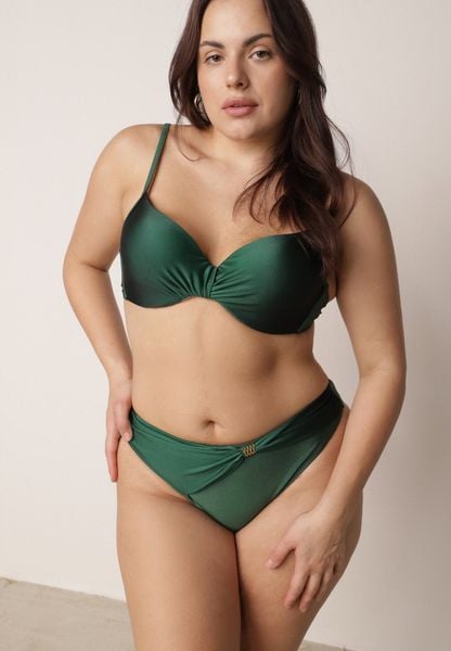 Zielone Bikini Biustonosz i Figi z Ozdobnym Marszczeniem i Aplikacją Periete. Zielone bikini damskie Born2be, z aplikacjami. Za 89.99 zł.