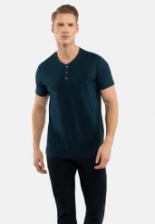 T-shirt z rozpinanym dekoltem T-WARREN. Zielone t-shirty męskie Volcano, na lato, m, z aplikacjami, z bawełny, bez kołnierzyka. Za 74.99 zł.