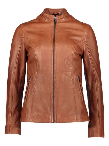 Bugatti Skórzana kurtka w kolorze jasnobrązowym rozmiar: 40. Brązowe kurtki damskie Bugatti, bez wzorów, ze skóry, bez kaptura. Za 610.62 zł.