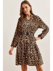 Olalook Sukienka w kolorze jasnobrązowo-czarnym rozmiar: M. Brązowe sukienki damskie Olalook, m, bez wzorów, bez kołnierzyka, bez ramiączek, midi. Za 82.83 zł.