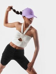 4F Crop-top z materiałów z recyklingu damski 4F x Anna Lewandowska L. Czarne topy damskie 4f, l, bez wzorów, z dzianiny, bez kołnierzyka. Za 149.99 zł.