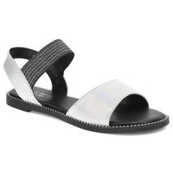 Srebrne Sandały S.Barski Modne Buty Na Lato. Szare sandały damskie S.BARSKI, bez wzorów, ze skóry ekologicznej, bez obcasa. Za 89.00 zł.