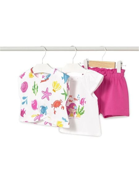 Mayoral Komplet t-shirt, top i spodenki 1232 Różowy Regular Fit. Czerwone koszulki dziewczęce Mayoral, bez wzorów, z bawełny. Za 89.99 zł.