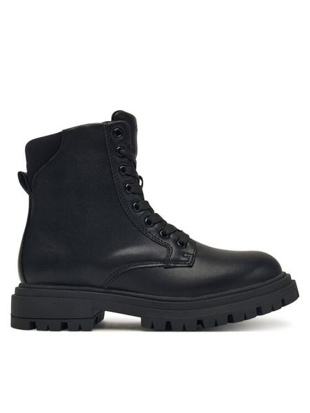 Calvin Klein Trapery Lace Up Bootie V3A5-83120-1464 D Czarny. Czarne kozaki dziewczęce CALVIN KLEIN, bez wzorów, ze skóry, bez obcasa. Za 349.99 zł.