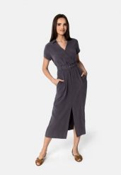 Letnia sukienka casual G-LABISI. Szare sukienki damskie Volcano, na co dzień, na lato, xl, bez wzorów, z lyocellu, casualowe, bez kołnierzyka, bez ramiączek, maxi, kopertowe. Za 199.99 zł.