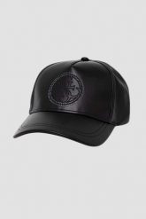 GUESS Czarna czapka z daszkiem Edith Pu Cap. Czarne czapki z daszkiem damskie Guess, z aplikacjami. W wyprzedaży za 142.99 zł.