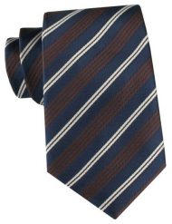 Granatowy Krawat w Brązowo-Białe Pasy - Alties. Niebieskie krawaty i muchy męskie Alties, bez wzorów, z tkaniny, eleganckie. Za 55.00 zł.