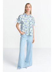 Rich & Royal Bluzka w kolorze błękitno-białym rozmiar: 40. Niebieskie bluzki damskie Rich & Royal, bez wzorów, z bawełny, bez kołnierzyka, bez ramiączek. Za 219.08 zł.