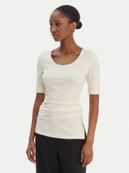 Calvin Klein Bluzka LV044E267G Beżowy Slim Fit. Brązowe bluzki damskie CALVIN KLEIN, l, bez wzorów, bez kołnierzyka, bez ramiączek. Za 329.99 zł.