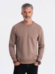 Bluza męska bez kaptura BASIC - jasnobrązowa V8 - Rozmiar: M. Brązowe bluzy bez kaptura męskie Ombre Clothing, m, z bawełny. W wyprzedaży za 39.99 zł.