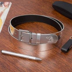 Pasek skórzany BELTIMORE r.90-105 cm D70 SREBRNY. Szare paski damskie bez wzorów. Za 54.99 zł.