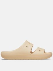 Crocs Klapki "Classic" w kolorze beżowym rozmiar: 42/43. Brązowe klapki damskie Crocs, bez wzorów, bez obcasa. Za 101.23 zł.