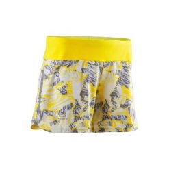 Spodenki do biegania RUN DRY damskie. Żółte szorty damskie KALENJI, bez wzorów, z elastanu. W wyprzedaży za 29.99 zł.