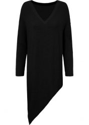 Długi sweter. Szare swetry klasyczne damskie bonprix, z asymetrycznym kołnierzem. Za 127.99 zł.