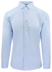 Delikatnie Wyszczuplana (Slim) Męska Koszula - Lanier - Błękit, Faktura w Jodełkę. Niebieskie koszule męskie Lanier, m, bez wzorów, z bawełny, bez kołnierzyka, bez ramiączek. Za 175.00 zł.