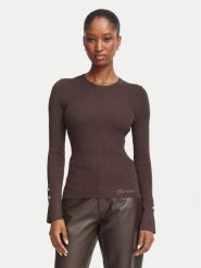 Guess Bluzka W6YR09 Z0948 Brązowy ciemny Slim Fit. Brązowe bluzki damskie Guess, xs, z aplikacjami, z wiskozy, bez kołnierzyka, bez ramiączek. Za 344.99 zł.