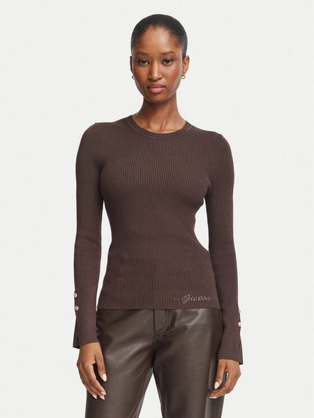 Guess Bluzka W6YR09 Z0948 Brązowy ciemny Slim Fit. Brązowe bluzki damskie Guess, xs, z aplikacjami, z wiskozy, bez kołnierzyka, bez ramiączek. Za 344.99 zł.