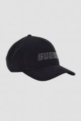 GUESS Czarna damska czapka z daszkiem. Czarne czapki z daszkiem damskie Guess, z aplikacjami. W wyprzedaży za 152.99 zł.