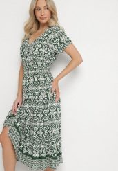 Zielona Bawełniana Sukienka Rozkloszowana we Wzór Paisley Lanadira. Zielone sukienki damskie Born2be, l, bez wzorów, z bawełny, boho, bez kołnierzyka, bez ramiączek, midi, rozkloszowane. W wyprzedaży za 51.99 zł.