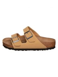 Birkenstock Skórzane klapki "Arizona" w kolorze beżowym rozmiar: 39. Brązowe klapki damskie Birkenstock, bez wzorów, bez obcasa. Za 355.16 zł.