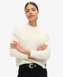 Superdry Damski sweter z półgolfem z mieszanki materiałów – Bright White. Białe swetry klasyczne damskie Superdry., uniwersalny, z materiału, bez kołnierzyka. Za 278.90 zł.