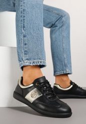 Czarno-Złote Sneakersy Skórzane Typu Kultowe Tenisówki z Metaliczną Aplikacją Ollisena. Czarne trampki i tenisówki damskie Renee, z aplikacjami, z jeansu. Za 169.99 zł.