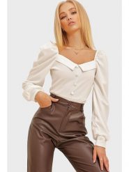 Trend Alaçatı Stili Bluzka w kolorze kremowym rozmiar: XL. Brązowe bluzki damskie Trend Alaçatı Stili, xl, bez wzorów, bez kołnierzyka, bez ramiączek. Za 69.75 zł.