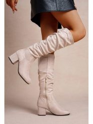 Foreverfolie Kozaki w kolorze beżowym rozmiar: 39. Brązowe kozaki damskie Foreverfolie, bez obcasa. Za 152.99 zł.