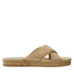 Klapki Off-White. Brązowe klapki damskie OFF-WHITE, bez wzorów, bez obcasa. Za 619.99 zł.