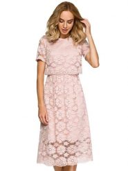 Made of emotion Sukienka w kolorze jasnoróżowym ze wzorem rozmiar: L. Różowe sukienki damskie Made Of Emotion, l, bez wzorów, z koronki, bez kołnierzyka, bez ramiączek, midi. Za 224.52 zł.