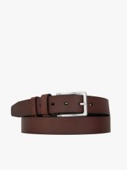 Ciemnobrązowy pasek ze skóry licowej. Brązowe paski męskie Brawo sp. z o.o., bez wzorów, z denimu, eleganckie. Za 129.99 zł.